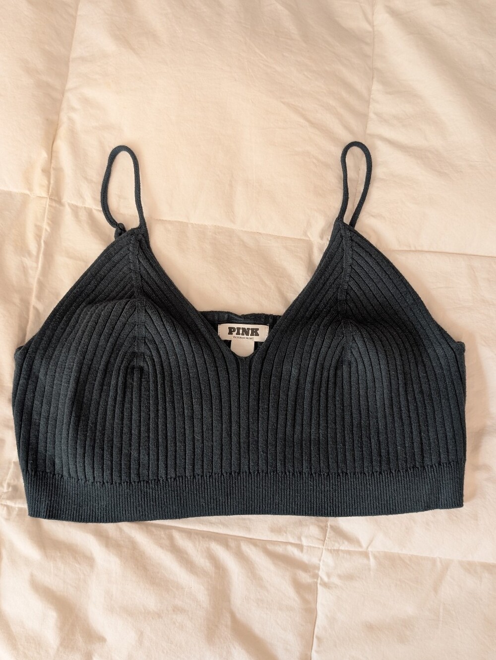 VS PINK Forest Green Ribbed Knit Sweater Bralette Crop Top XL Twilightcore Cozy